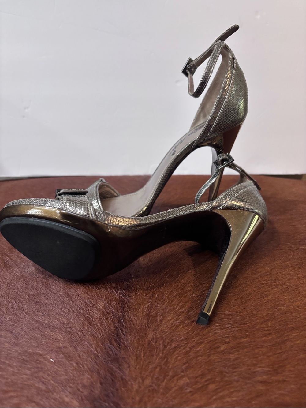 Lanvin Metallic Silver Ankle-Strap Stilettos Heels